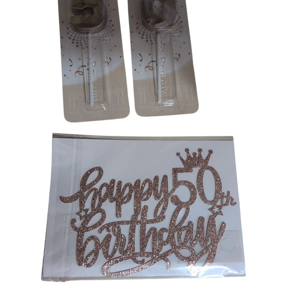 Happy 50th Birthday Glitter Cake Topper And Number Candles 50 Rose Gold